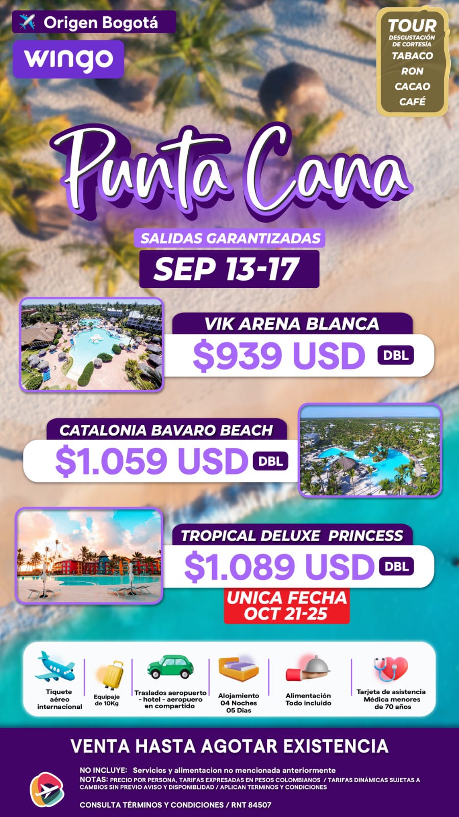 Oferta Punta Cana salidas garantizadas desde 939 USD con Wingo desde Bogota