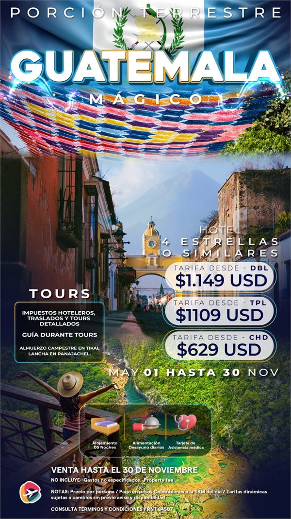 Guatemala Magico porcion terrestre hotel 4 estrellas desde 1149 USD con Tikal y Machu Picchu